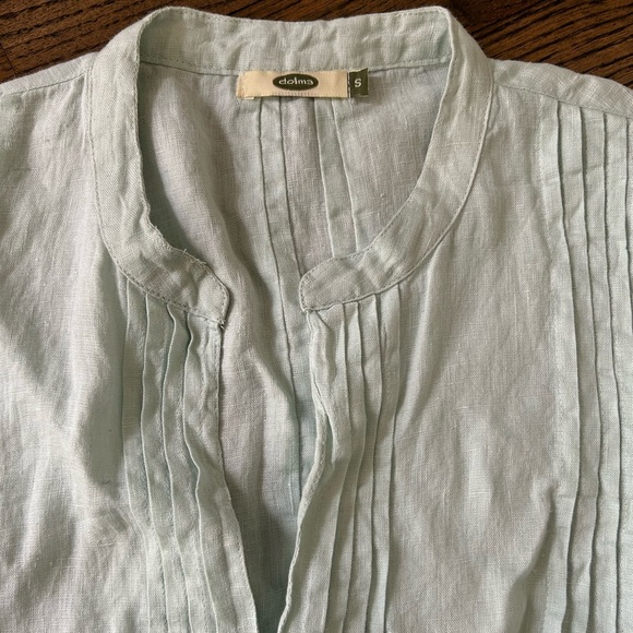 Dolma Linen Tunic Top Size Small Light Mint Green V-Neck Lagenlook - Picture 2 of 4
